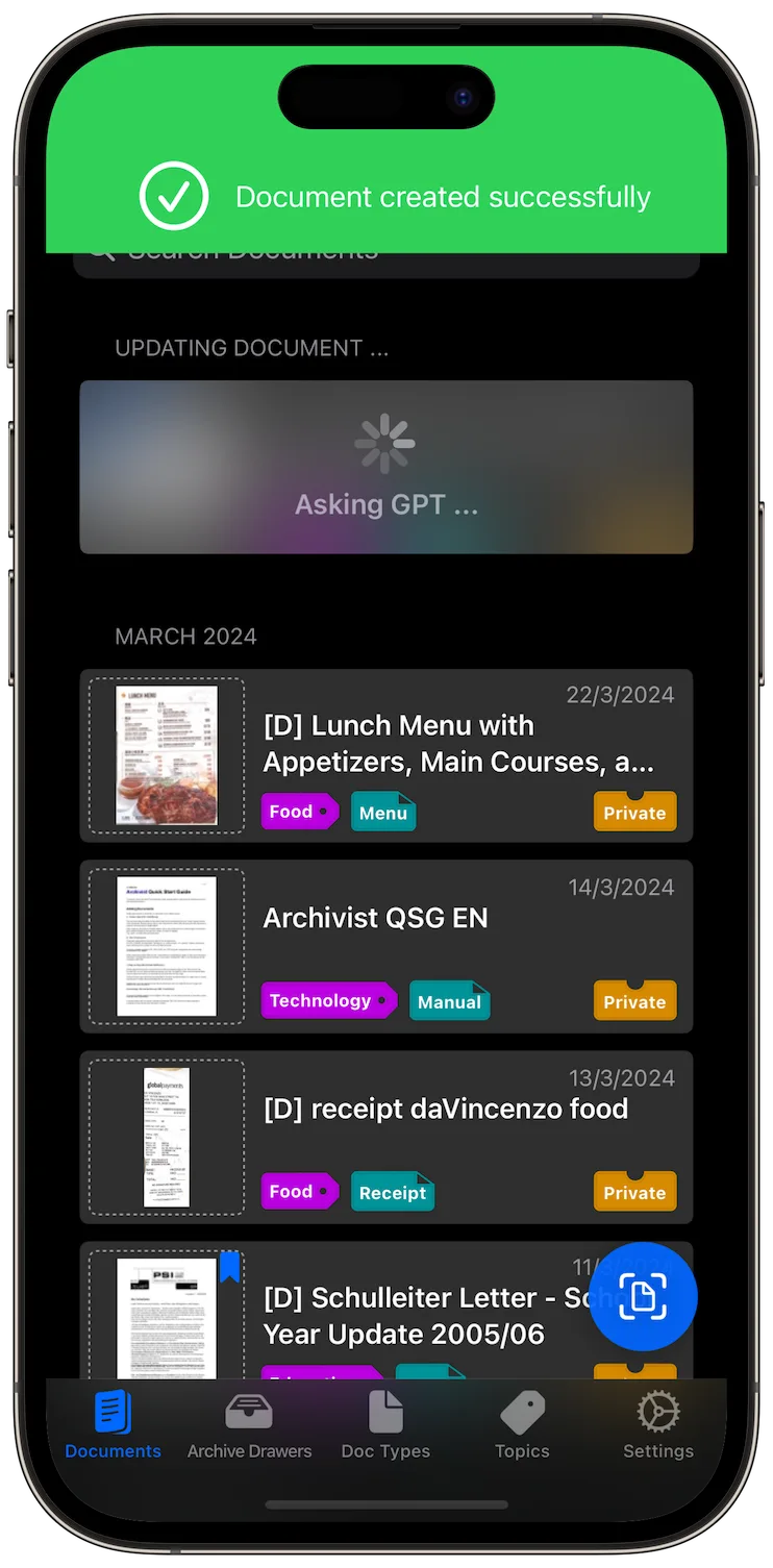 AI document properties detection on iPhone