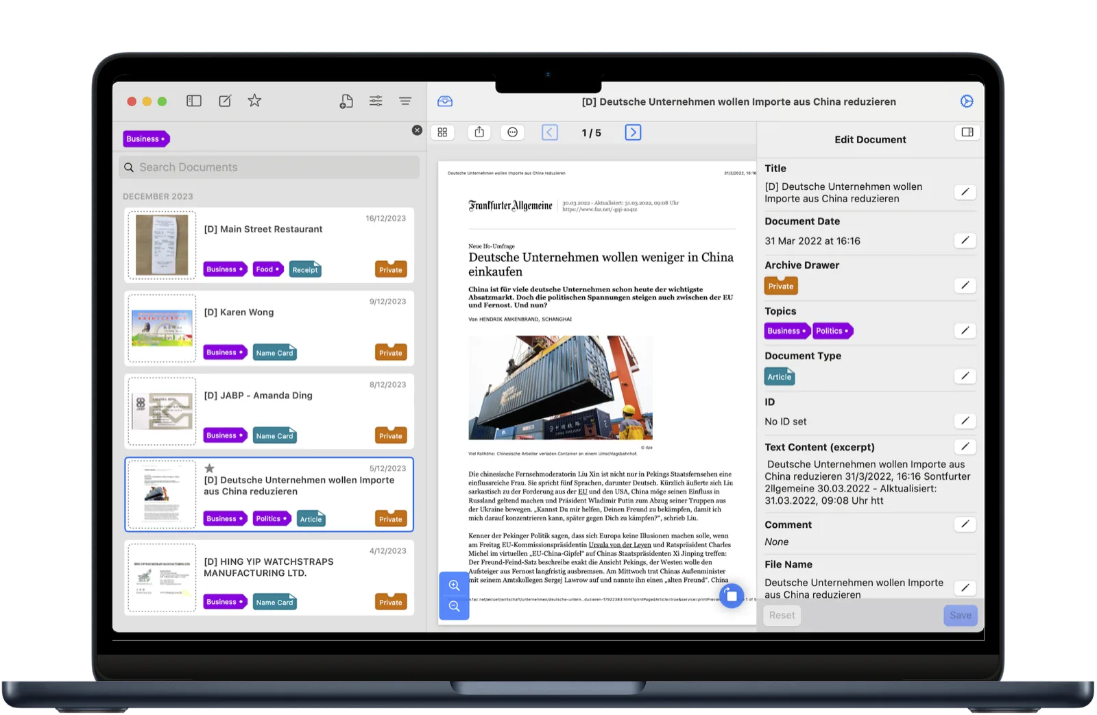 Archivist main window on Mac